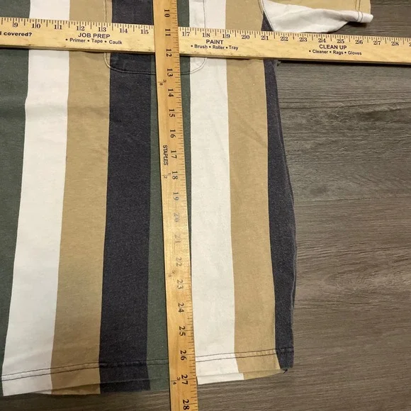 Vintage Guess Vertical Stripe Pocket T-Shirt Mens Large Green Tan Navy 90s Korea - Picture 5 of 5
